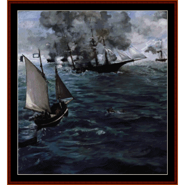 Counted Cross Stitch Pattern by Cross Stitch Collectibles depicting two sailing ships on the ocean, representing the Civil War era.