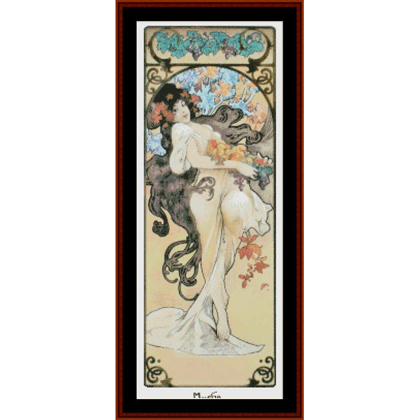 Art Nouveau-style Counted Cross Stitch Pattern by Cross Stitch Collectibles of a woman with flowers