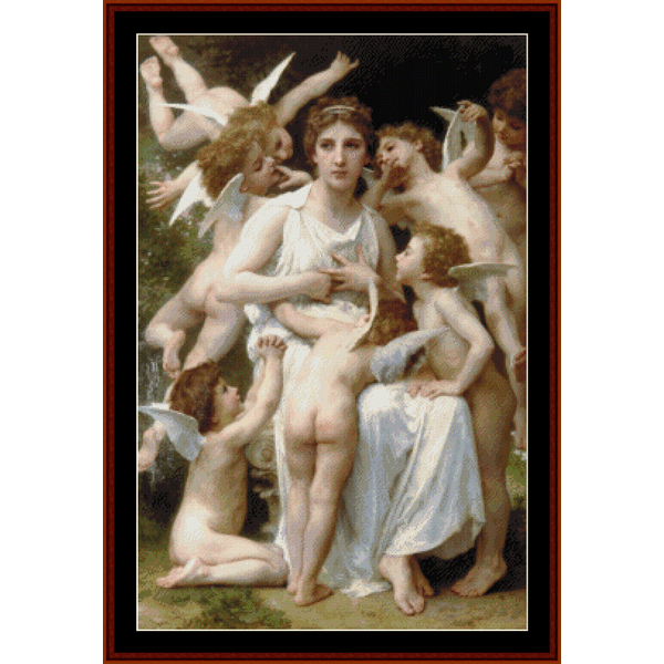 Counted Cross Stitch Pattern by Cross Stitch Collectibles depicting a classical painting with figures that resembles the work of William Bouguereau.
