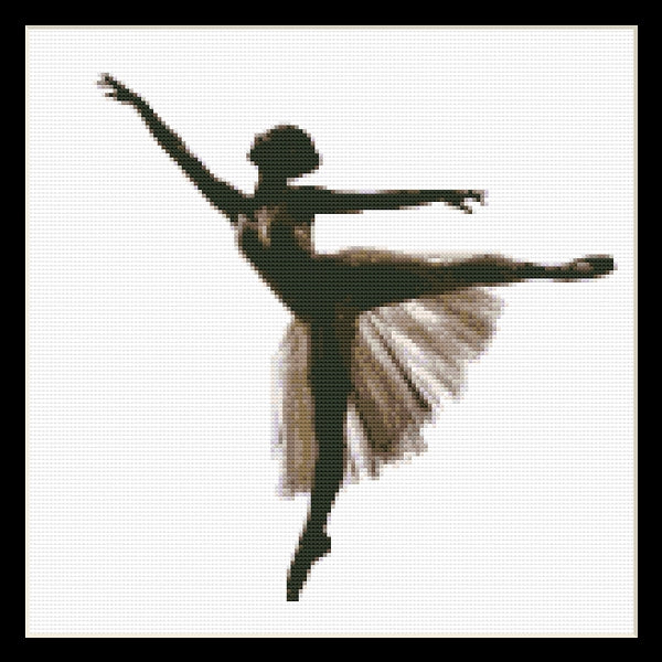 Counted Cross Stitch Pattern by Cross Stitch Collectibles - Silhouette cross stitch pattern of a ballet dancer in mid-performance pose.