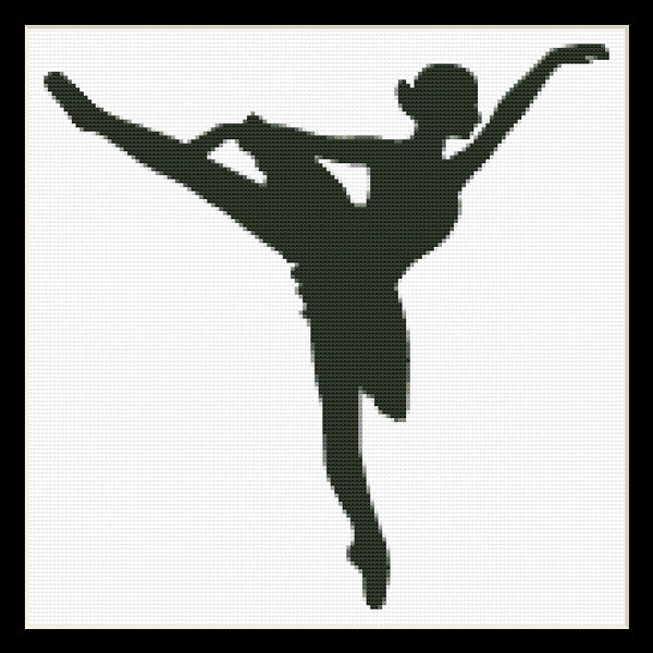 Counted Cross Stitch Pattern by Cross Stitch Collectibles - A silhouette of a ballet dancer in mid-pose, depicted in black and white.