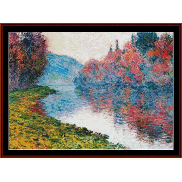 Counted Cross Stitch Pattern by Cross Stitch Collectibles of a colorful landscape with a river and trees.
