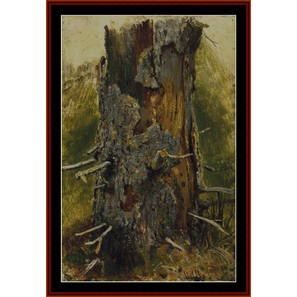 Counted Cross Stitch Pattern by Cross Stitch Collectibles of a rustic wooden post with natural elements