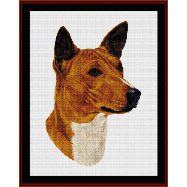 Counted Cross Stitch Pattern by Cross Stitch Collectibles depicting the portrait of a Basenji dog