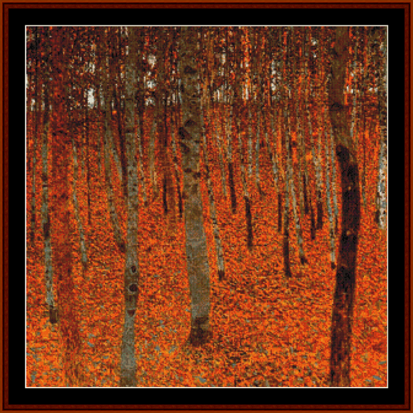 Counted Cross Stitch Pattern by Cross Stitch Collectibles of a beech forest scene with autumn leaves