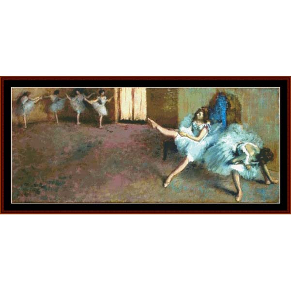 Counted Cross Stitch Pattern by Cross Stitch Collectibles depicting a scene from a ballet, featuring a group of people in ballet attire on a stage.