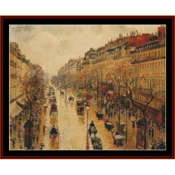 Cross Stitch Pattern by Cross Stitch Collectibles of a city street with people and buildings
