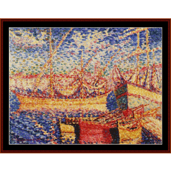 Counted Cross Stitch Pattern by Cross Stitch Collectibles of a ship with a colorful abstract pattern