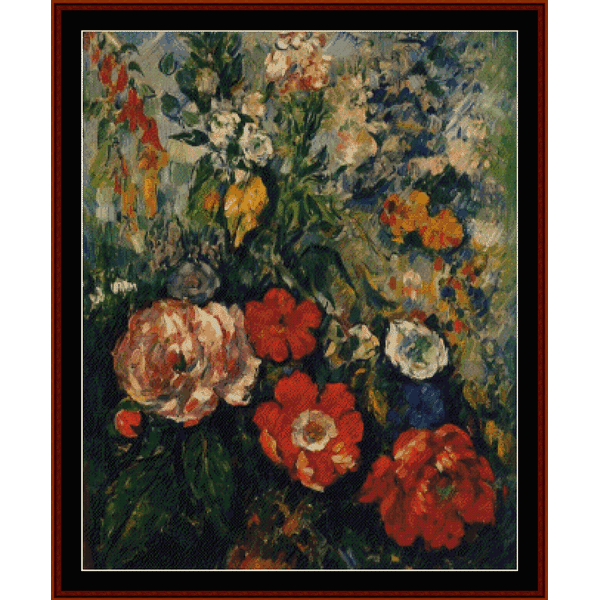 Counted Cross Stitch Pattern by Cross Stitch Collectibles depicting a bouquet of flowers in vibrant colors