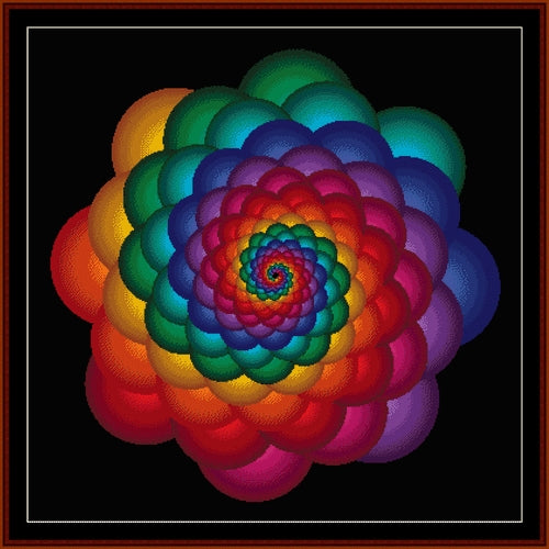 Colorful spiral Counted Cross Stitch Pattern by Cross Stitch Collectibles on a black background