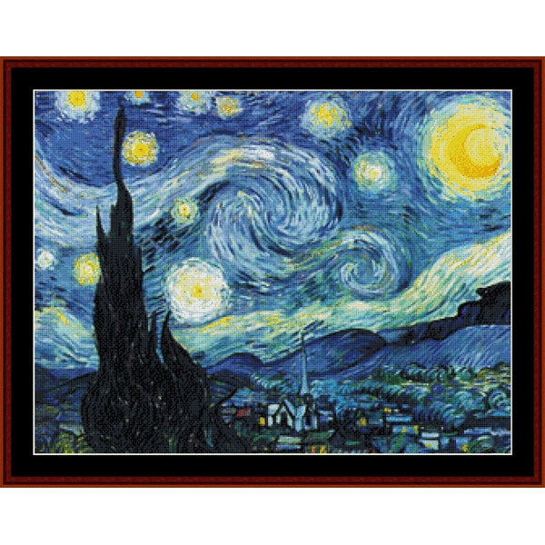 Counted Cross Stitch Pattern – Starry Night by Vincent Van Gogh - Cross Stitch Collectibles