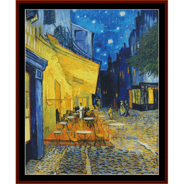 Starry Night Café Terrace on the Place du Forum by Van Gogh, Counted Cross Stitch Pattern by Cross Stitch Collectibles
