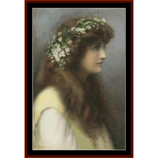 Counted Cross Stitch Pattern by Cross Stitch Collectibles - Vintage-style portrait of a woman with a flower crown