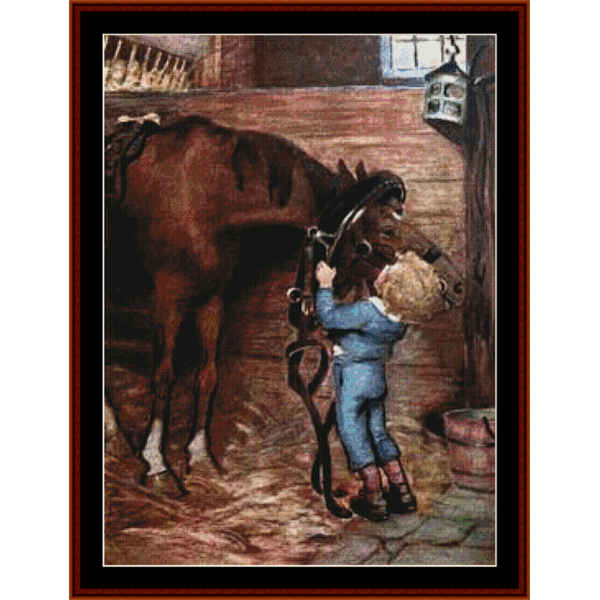 Counted Cross Stitch Pattern by Cross Stitch Collectibles of a boy with a horse in a stable