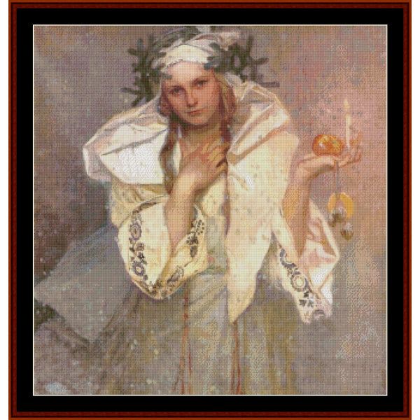 Counted Cross Stitch Pattern – Christmas in America by Alphonse Mucha - Cross Stitch Collectibles