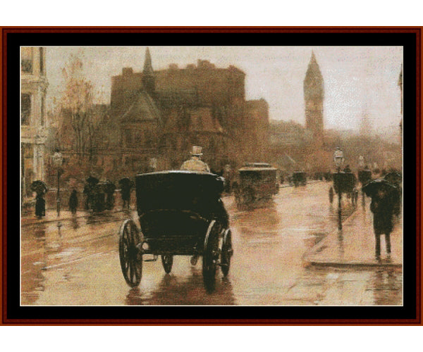 Counted Cross Stitch Pattern – Columbus Avenue, Rainy Day by Frederick Childe-Hassam - Cross Stitch Collectibles