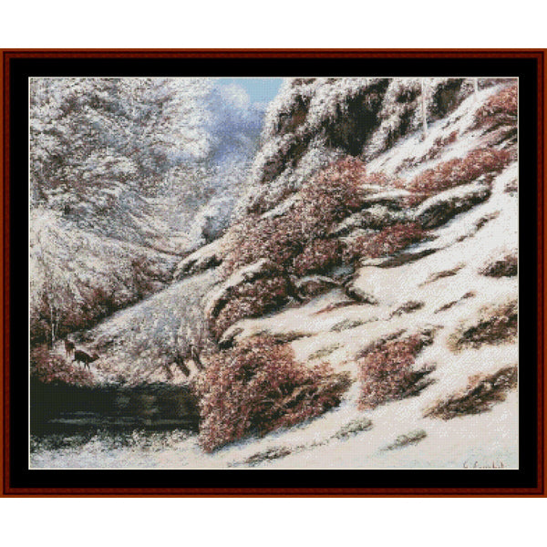 Counted Cross Stitch Pattern – Deer in Snowy Landscape by Gustave Courbet - Cross Stitch Collectibles