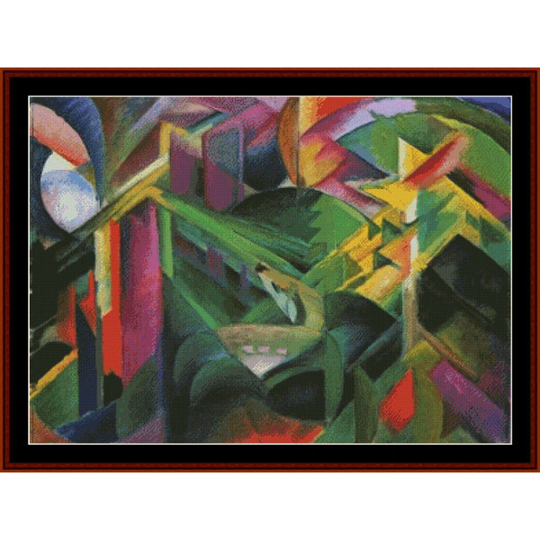 Counted Cross Stitch Pattern – Deer in a Monastery Garden by Franz Marc - Cross Stitch Collectibles
