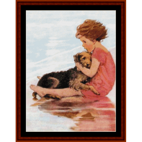 Counted Cross Stitch Pattern by Cross Stitch Collectibles depicting a young girl sitting beside a dog