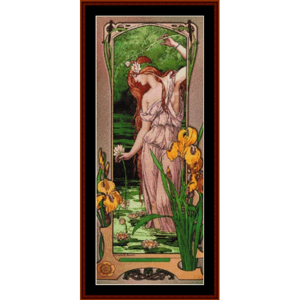 Art Nouveau-style Counted Cross Stitch Pattern by Cross Stitch Collectibles with a woman and flowers