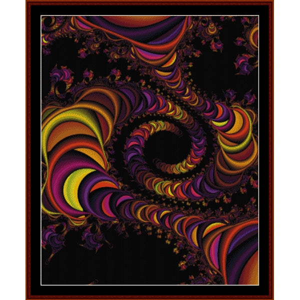 Colorful spiral Counted Cross Stitch Pattern by Cross Stitch Collectibles on a black background