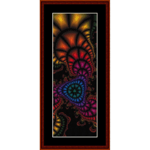 bstract Counted Cross Stitch Pattern by Cross Stitch Collectibles with vibrant colors on a black background