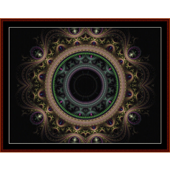 Fractal Counted Cross Stitch Pattern by Cross Stitch Collectibles with intricate patterns on a black background