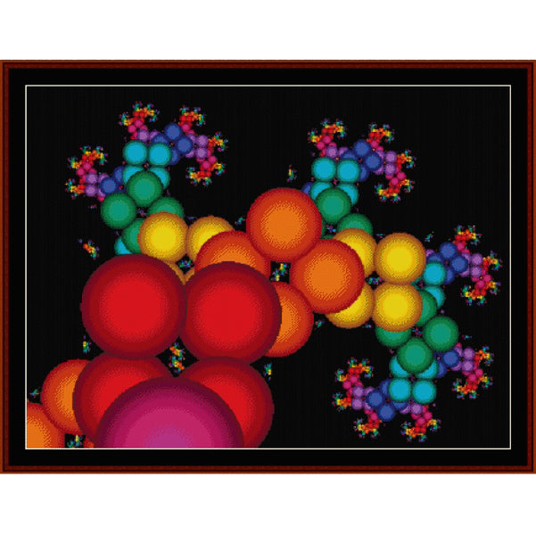 Colorful molecular structure on a black background - Counted Cross Stitch Pattern by Cross Stitch Collectibles