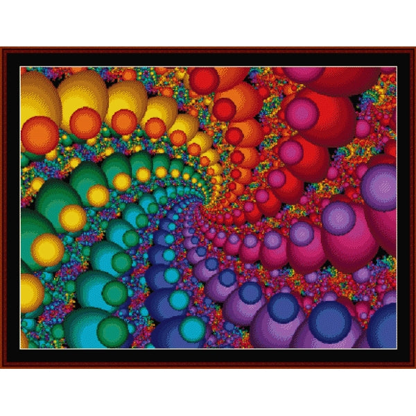 Colorful abstract spiral Counted Cross Stitch Pattern by Cross Stitch Collectibles with various shapes and colors.