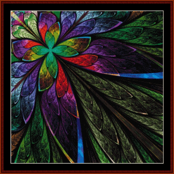 Colorful abstract flower Counted Cross Stitch Pattern by Cross Stitch Collectibles with a stained glass effect