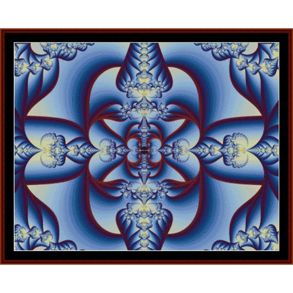 Counted Cross Stitch Pattern by Cross Stitch Collectibles of a blue and red abstract pattern with floral elements.