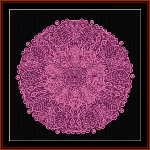 Pink mandala Counted Cross Stitch Pattern by Cross Stitch Collectibles on a black background