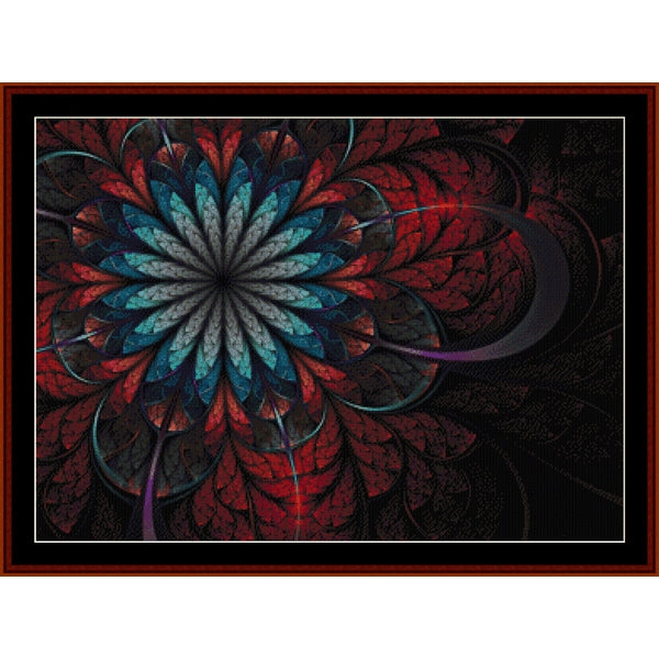 Counted Cross Stitch Pattern by Cross Stitch Collectibles of a colorful abstract design with red, blue, and black colors.