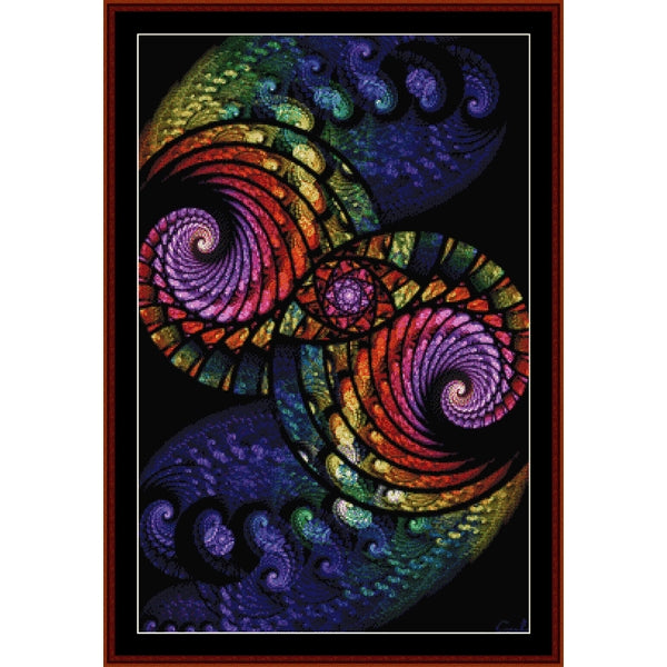 Colorful spiral Counted Cross Stitch Pattern by Cross Stitch Collectibles on a black background