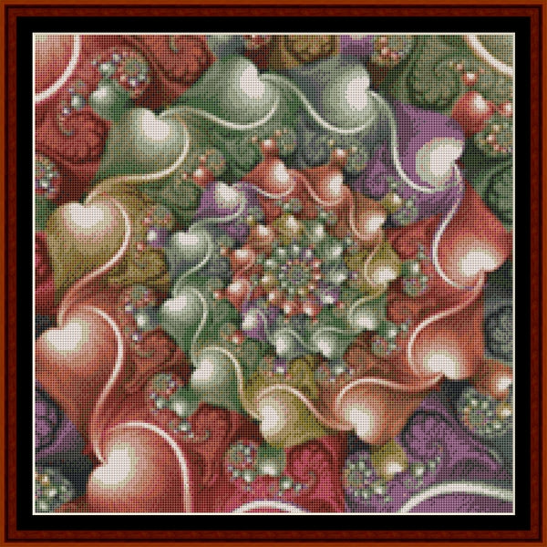 Colorful abstract Counted Cross Stitch Pattern by Cross Stitch Collectibles with hearts and floral elements