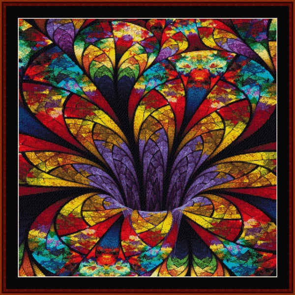 Colorful abstract Counted Cross Stitch Pattern by Cross Stitch Collectibles with a central floral pattern