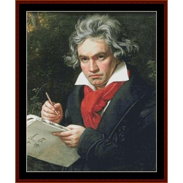 Counted Cross Stitch Pattern by Cross Stitch Collectibles - Portrait of a man with gray hair and a red scarf, holding a pen and paper.