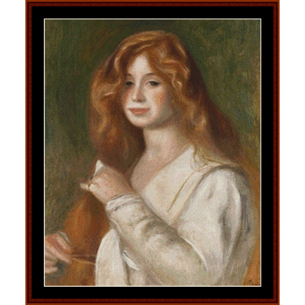 Portrait of a woman with red hair and a white blouse - Counted Cross Stitch Pattern by Cross Stitch Collectibles
