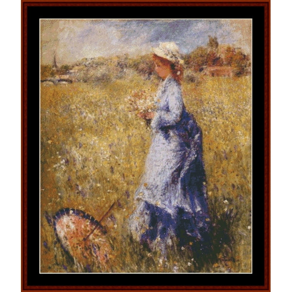 Counted Cross Stitch Pattern by Cross Stitch Collectibles of a woman in a field holding flowers