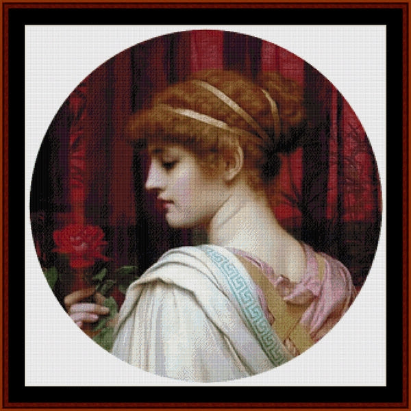 classical Counted Cross Stitch Pattern by Cross Stitch Collectibles of a woman holding a red rose
