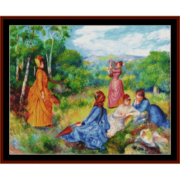 Counted Cross Stitch Pattern by Cross Stitch Collectibles of women in a park with trees and open sky