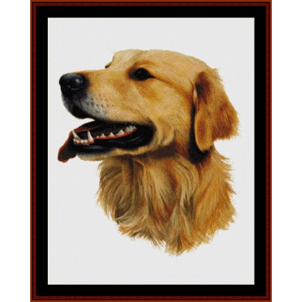 Counted Cross Stitch Pattern by Cross Stitch Collectibles portrait of a golden retriever on a white background