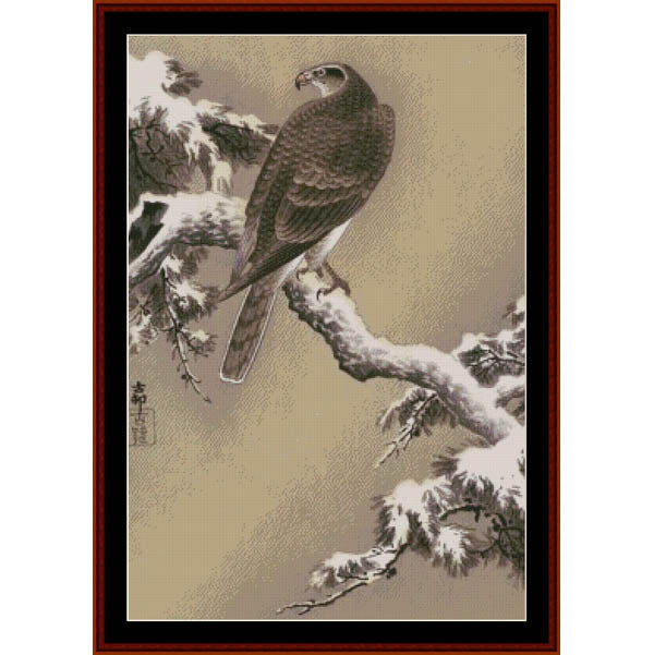 Counted Cross Stitch Pattern – Goshawk on Pine Branch - Asian Art - Cross Stitch Collectibles