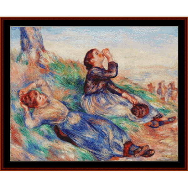 Counted Cross Stitch Pattern by Cross Stitch Collectibles of two women in a field with a landscape in the background