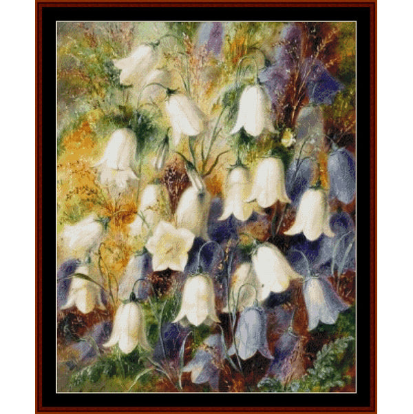 Counted Cross Stitch Pattern by Cross Stitch Collectibles of white flowers with a colorful background