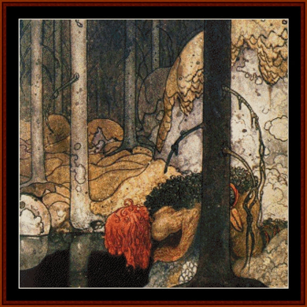 Counted Cross Stitch Pattern by Cross Stitch Collectibles of a forest scene with trees and foliage.