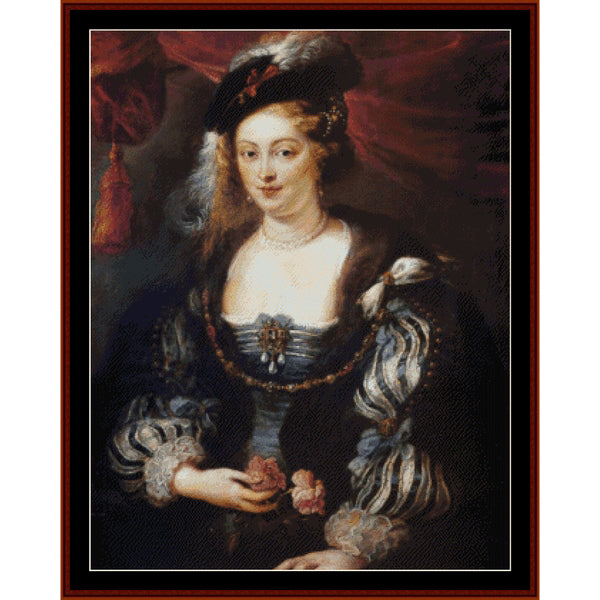 Counted Cross Stitch Pattern by Cross Stitch Collectibles of a woman in historical attire holding flowers