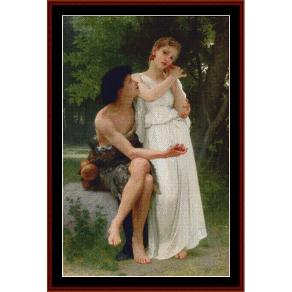 Counted Cross Stitch Pattern by Cross Stitch Collectibles of a classical scene with a woman and man in a natural setting