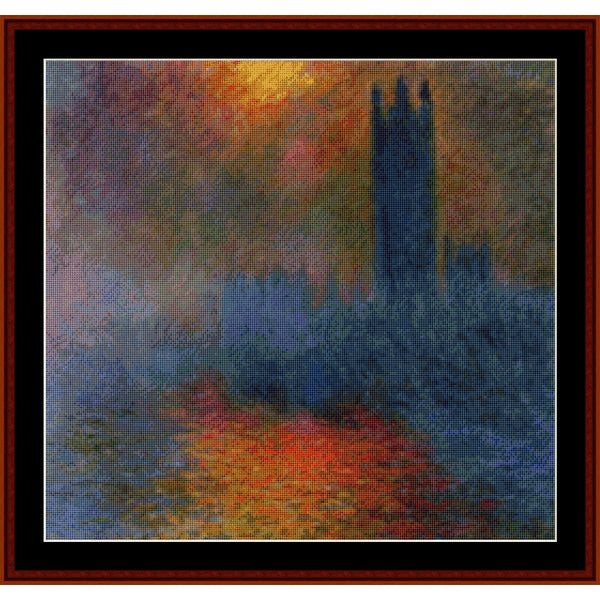 Counted Cross Stitch Pattern by Cross Stitch Collectibles of The Houses of Parliament with a colorful sky