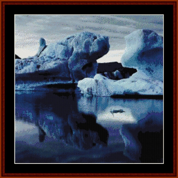 Two polar bears on ice with a reflection in the water - Counted Cross Stitch Pattern by Cross Stitch Collectibles